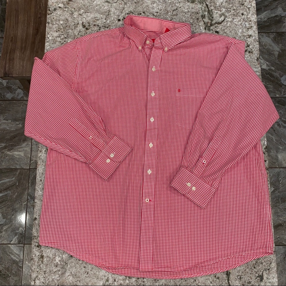 Men’s Izod Red White Checker Long Sleeves Shirt